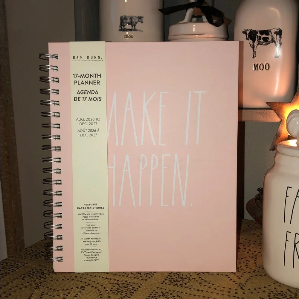 Rae Dunn MAKE IT HAPPEN Spiral 17 Month Planner August 2026-December 2027 (Pink)